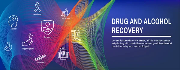 İlaç ve alkol bağımlılığı Icon Set & web header banner