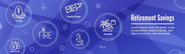 Nyugdíj-megtakarítási Icon készlet és web header banner — Stock Vector