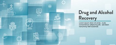 İlaç ve alkol bağımlılığı Icon Set & web header banner