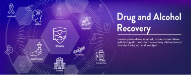 İlaç ve alkol bağımlılığı Icon Set & web header banner