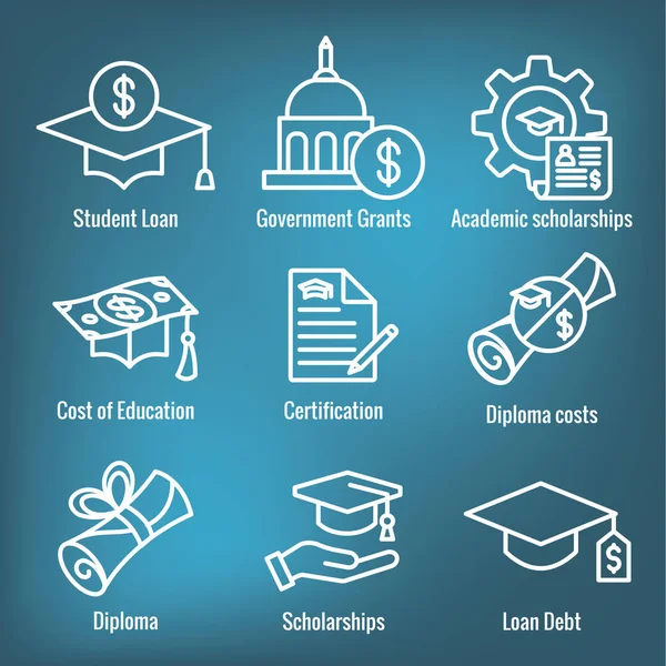 Akademik Burslar ve Borç Görüntüleri ile Öğrenci Kredileri Simge Seti