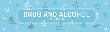 İlaç ve alkol bağımlılığı Icon Set & web header banner