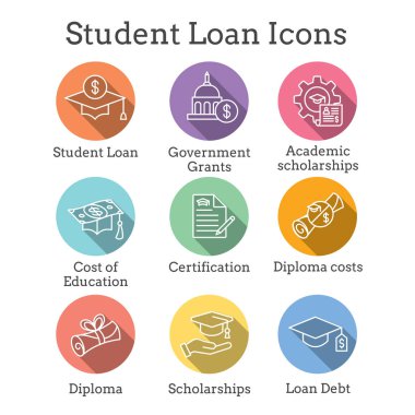 Akademik Burslar ve Borç Görüntüleri ile Öğrenci Kredileri Simge Seti