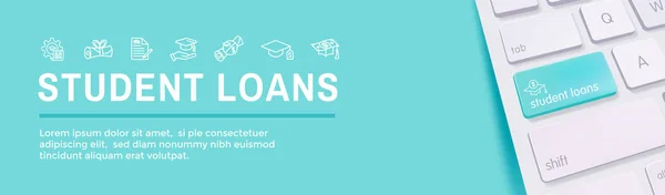 Conjunto de iconos de préstamos estudiantiles con encabezado web Banner — Archivo Imágenes Vectoriales