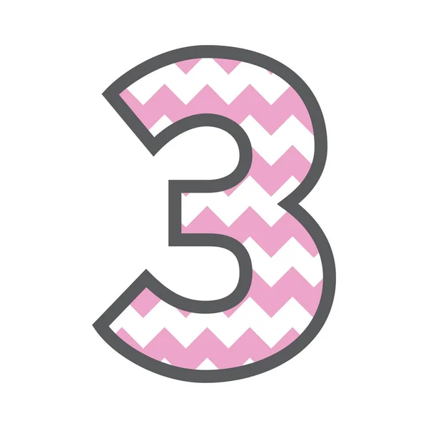 3 Tre Chevron Numero con motivo colorato rosa e bianco & gr — Vettoriale Stock