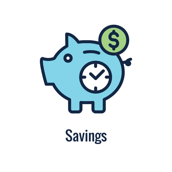 Пенсионные сбережения икона с пенсионными и денежными изображениями — стоковый вектор
