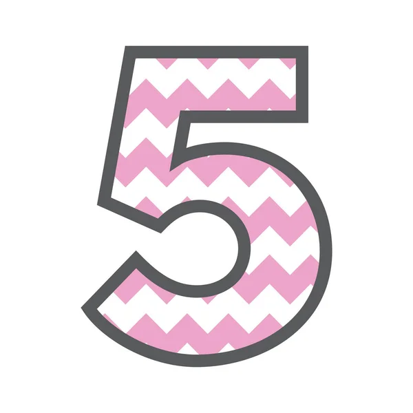 5 Cinque Chevron Numero con colorato motivo rosa e bianco & gre — Vettoriale Stock