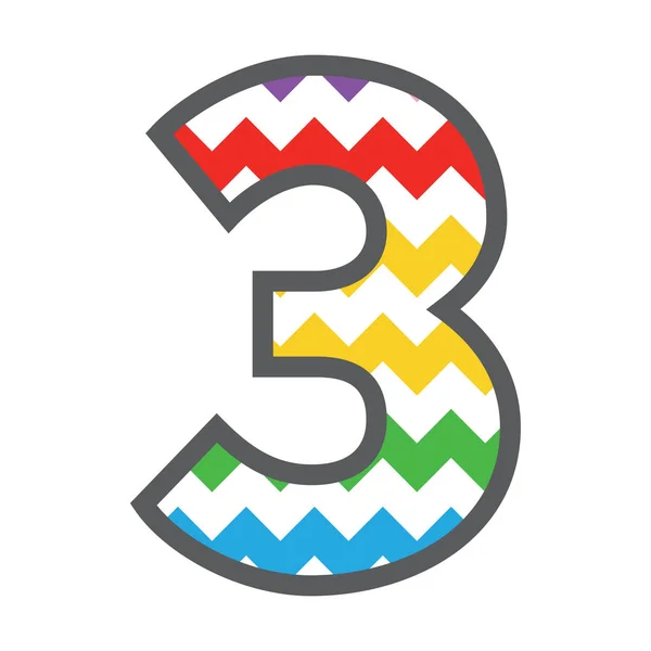 3 Tři symbol číslo s barevným duhovým vzorem & šedý bord — Stockový vektor