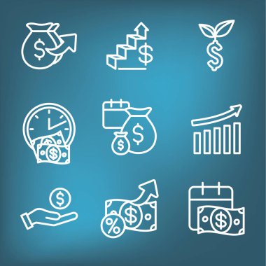 Bankacılık, Yatırımlar ve Dolar Sembolleriyle Büyüme Simgesi Seti, vs.