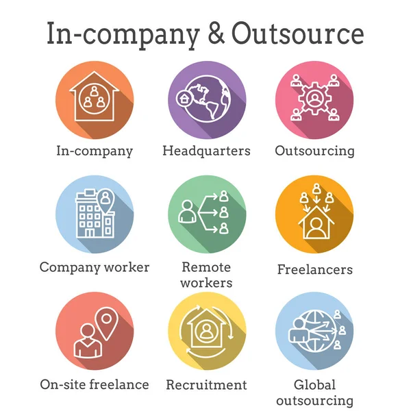 Şirket içi ve outsource Icon Set merkezi ile ve freelan — Stok Vektör