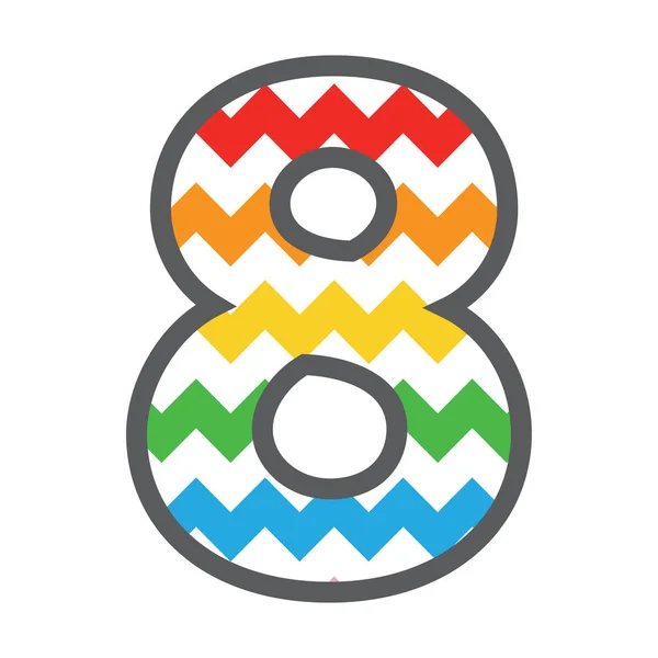 8 Número de Chevron Ocho con patrón de arco iris colorido y bord gris — Vector de stock