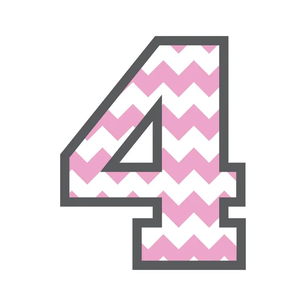 4 Four Chevron Number with colorful pink and white pattern & gre — ストックベクタ