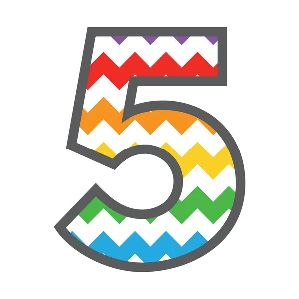 5 Cinco Chevron Número com padrão colorido arco-íris & borde cinza — Vetor de Stock