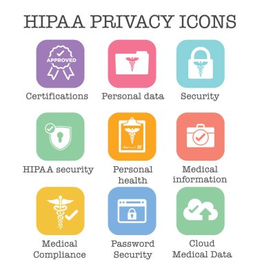 HIPAA Uyum simgesi seti - tıbbi mahremiyet içeren hippa resmi