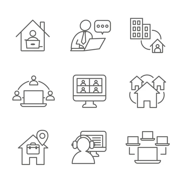 Conjunto Iconos Trabajo Remoto Trabajo Desde Hogar Videoreuniones Etc — Vector de stock