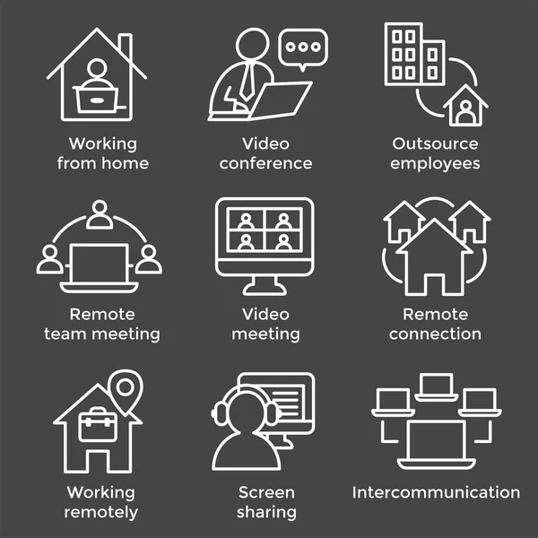 Conjunto Iconos Trabajo Remoto Trabajo Desde Hogar Videoreuniones Etc — Vector de stock