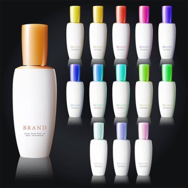 siyah arka plan üzerinde izole kozmetik şişe seti - Vektör