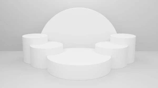 화이트 스튜디오 방에서 기하학적 원기둥 모양의 디스플레이 케이스를 미니멀리즘 Mockup — 스톡 사진