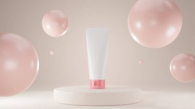 Kozmetik arka plan podyumu, kozmetik ürünü göstermek için sahne. Kremsi dokusu hafiftir. Yumuşak doku, nazik. 3B görüntüleme.