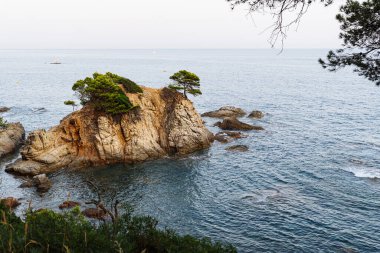 Lloret de Mar 'daki güzel kayalık kıyılarda turkuaz sular, engebeli uçurumlar ve yemyeşil Akdeniz çam ağaçları var..