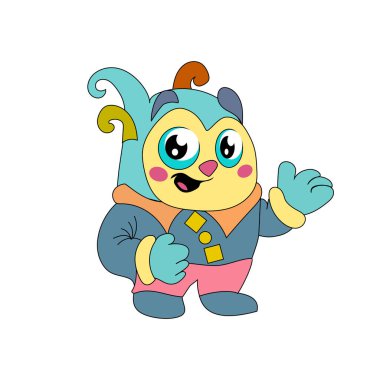 Sevimli canavar çizimi. Çizgi film yaratık sembolü. Küçük bir dost vektör. Mutlu hayvan karakteri. EPS 10.