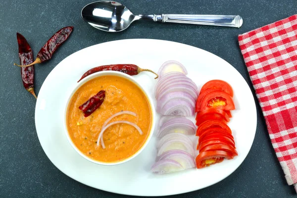 Uien Tomatenchutney Bereid Met Uien Tomaten Specerijen — Stockfoto