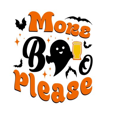 Daha fazla Boo Lütfen retro hayalet ve bira bardağıyla, tişörtler, kupalar, posterler, el sanatları ve dijital indirmeler için vektör illüstrasyonu.