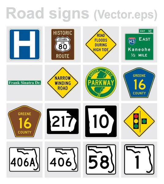 Trafik tecken road konceptdesign ligger. Illustration 4 x 4 per uppsättning. — Stock vektor