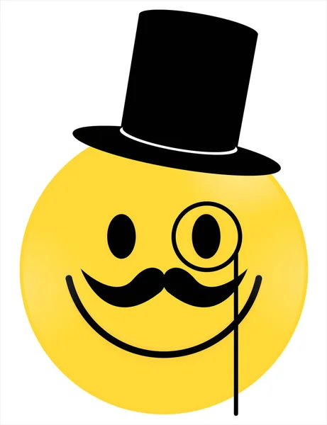 Smiley Face Gentleman Šťastný Smajlík Emoji Žlutý Vektor Veselý Vektorový — Stockový vektor