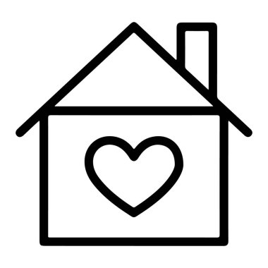 Duvarları arasında belirgin bir kalp şekli olan, sıcaklığını ve evini yansıtan minimalist bir çizim..