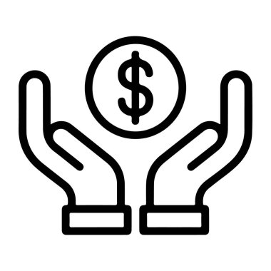 Bir dolar işareti ile bir madeni parayı kavrayan, mali bakım, servet ve yatırımı temsil eden iki açık eli resmeden bir ikon.