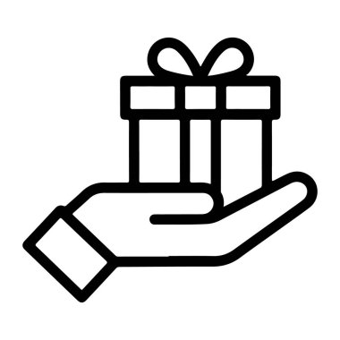 Açık bir elin minimalist çizimi bir kurdele ve yayla bağlanmış hediye paketini sunar..