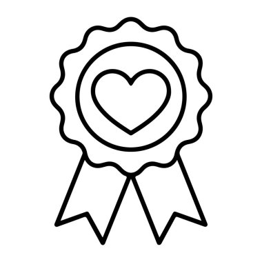 Ortada kalp şekli ve iki asılı kurdelenin yer aldığı bir Rosette ödül kurdelesinin minimalist siyah beyaz çizimi.