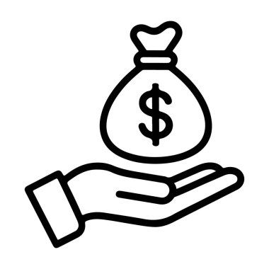 Bir taslak, içinde dolar işareti olan bir para çantasını destekleyen açık bir avuç içi resmi gösterir, bu para yardımı veya zenginliği sembolize eder.