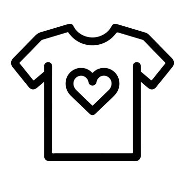 Göğsünde belirgin bir şekilde kalp şeklini gösteren kısa kollu bir tişörtün minimalist siyah beyaz taslak simgesi..