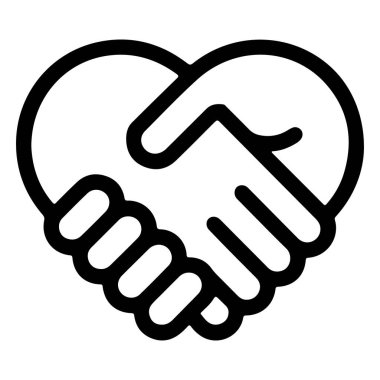 Kalp şeklinde iki el titreyen, anlaşma, güven ve bağlantıyı temsil eden stilize edilmiş siyah beyaz bir ikon..