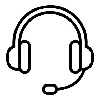 Kulaklıklı ve mikrofonlu bir kulaklığın minimalist siyah beyaz çizimi ses ve iletişimi sembolize ediyor..