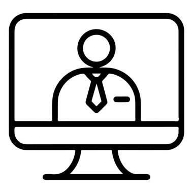 Basit bir çizgi resim simgesi, ekranında gömlek ve kravat takan stilize edilmiş bir kişinin bilgisayar monitörünü gösterir..