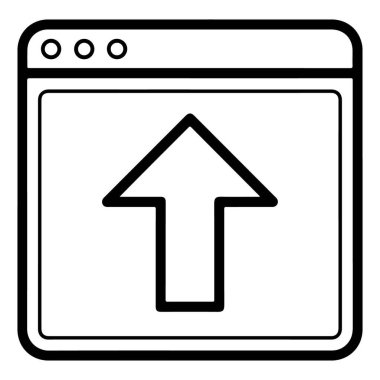 Yüklemeyi veya ilerlemeyi sembolize eden yukarı dönük bir ok ile bir tarayıcı penceresi çizen minimalist siyah ve beyaz çizgi.