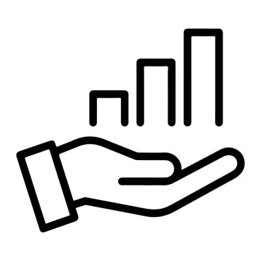 Artan değerleri, finansal büyümeyi, iş başarısını ve olumlu eğilimleri sembolize eden bir çubuk grafiği tutan bir elin simgesi.