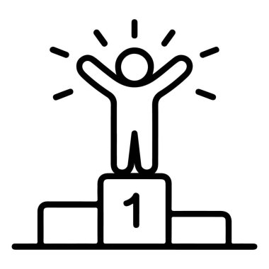 Zafer podyumunun en üst basamağında kollarını kaldırmış bir kişinin stilize edilmiş sanat tasviri..