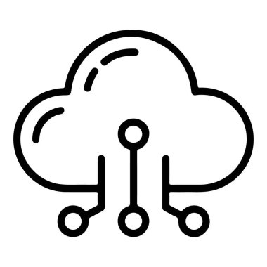 Bulut hesaplama ve dijital verileri sembolize eden, entegre devre elementleri olan basit bir çizgi sanat simgesi.