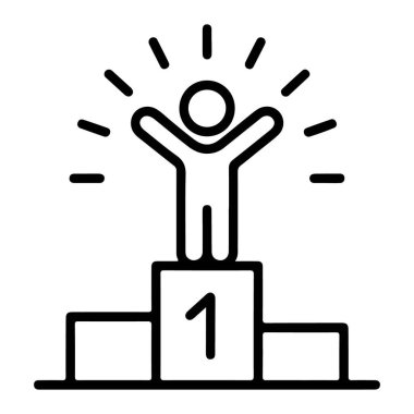 Tarzlı bir sanat tasviri, kolları zaferle yükselmiş bir kişiyi birincilik başarısını kutlarken tasvir ediyor..