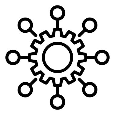 Bir merkezi dişli tasvir bir simge çoklu bağlı düğümler dışa doğru yayılan, bir ağı, sistemi veya merkezi sembolize.