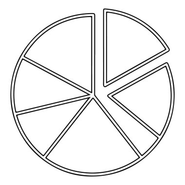 Dairesel bir pasta grafiğinin siyah ve beyaz çizimi altı eşit olmayan segmente bölünmüş, iki küçük parçaya ayrılmış..