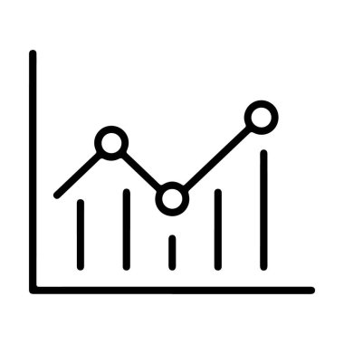 Basit bir çubuk grafikle örtülmüş dairesel veri noktaları olan, büyümeyi ve eğilimleri gösteren minimalist siyah beyaz çizgi grafiği.