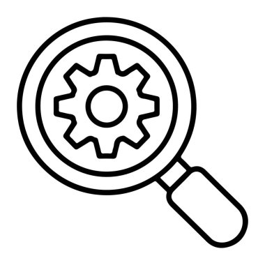 Bir teçhizata odaklanmış basit bir büyüteç çizimi, incelemeyi, mekaniği ve detaylı soruşturmayı temsil ediyor..