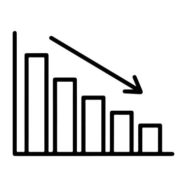 Elle çizilmiş bir çubuk çizelgesi, belirgin bir ok ile aşağı doğru bir eğilim gösterir. Bu eğilim, değer veya performans düşüşünü gösterir.