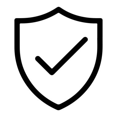 Güvenlik, onay ya da doğrulamayı temsil eden basit, modern bir ikon. Tasarım kalın bir kontrol işaretine sahip bir kalkan şeklini içerir..