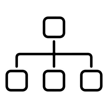 Üç alt düğüme bağlı bir merkezi düğümü olan hiyerarşik yapıyı temsil eden bir minimalist çizgi sanat simgesi.